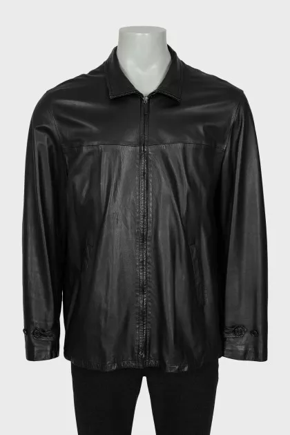 Men's black leather jacket