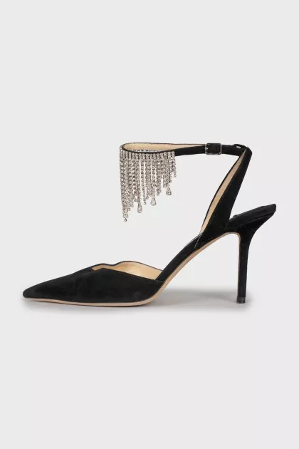 Suede slingbacks with rhinestones
