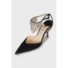 Suede slingbacks with rhinestones