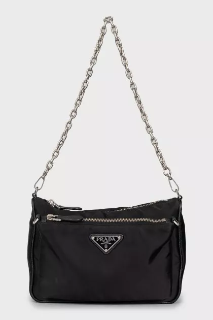 Nylon bag with silver chain