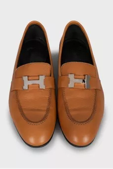 Leather loafers with logo