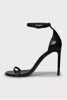 Black leather stiletto heeled sandals