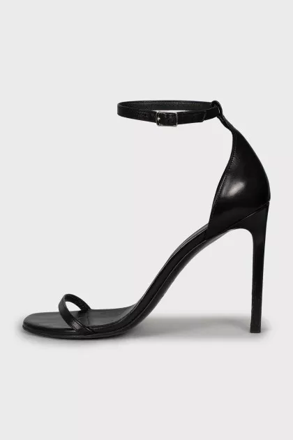 Black leather stiletto heeled sandals