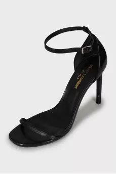 Black leather stiletto heeled sandals