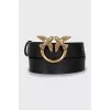 Leather belt with gold buckle
