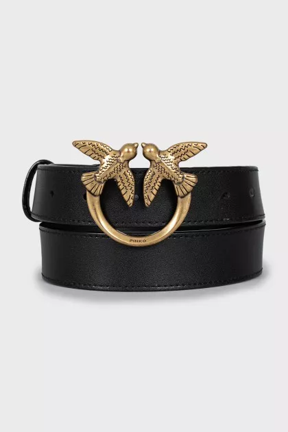 Leather belt with gold buckle