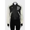 Leather bomber jacket with embossed back
