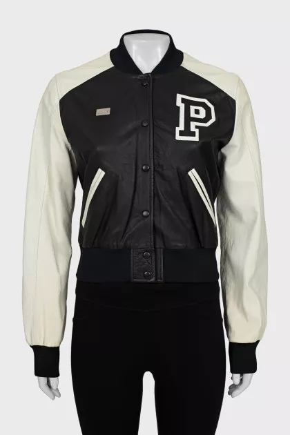 Leather bomber jacket with embossed back