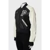 Leather bomber jacket with embossed back