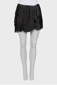 Leather mini skirt with fringe