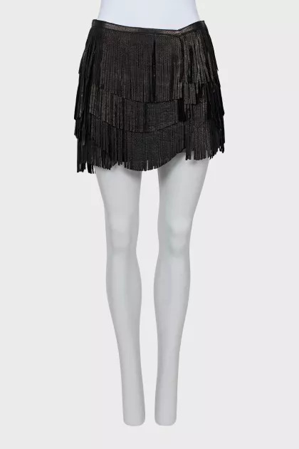 Leather mini skirt with fringe