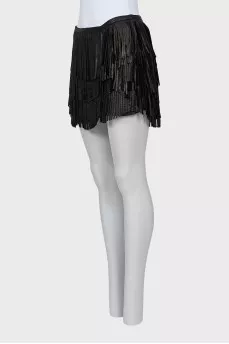 Leather mini skirt with fringe