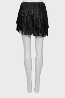 Leather mini skirt with fringe