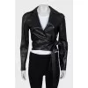 Leather jacket with button and ties