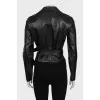 Leather jacket with button and ties