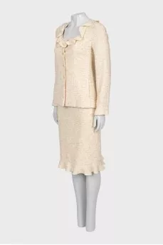 Skirt and jacket suit with frill