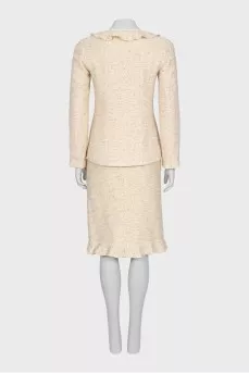 Skirt and jacket suit with frill