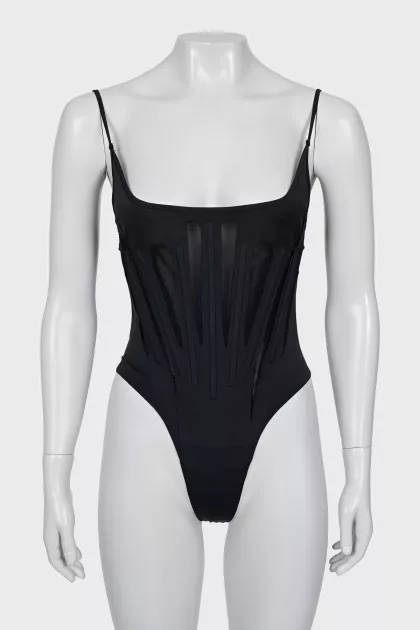 One-piece swimsuit with tag