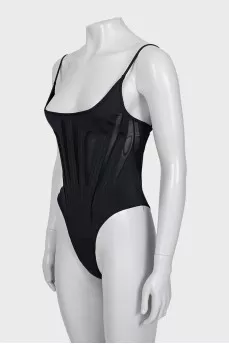 One-piece swimsuit with tag