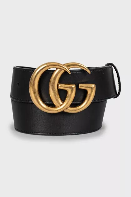 Black leather belt with signature buckle