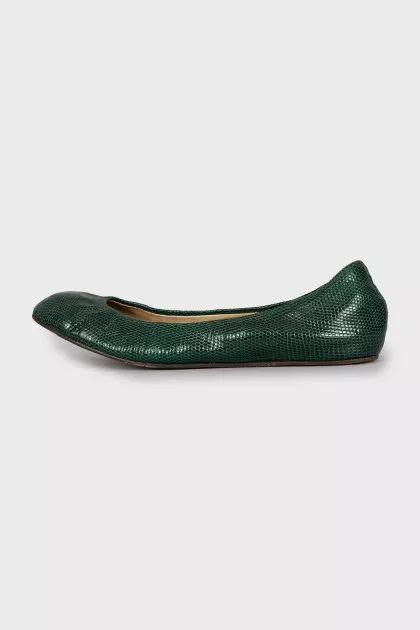 Green leather ballet flats