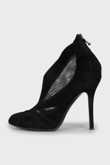 Suede ankle boots with mesh inserts