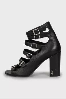 Leather strappy heeled sandals