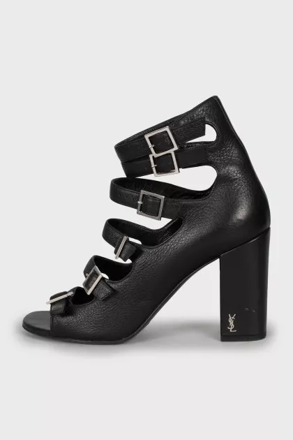 Leather strappy heeled sandals
