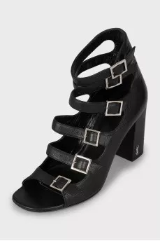 Leather strappy heeled sandals