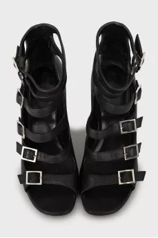 Leather strappy heeled sandals