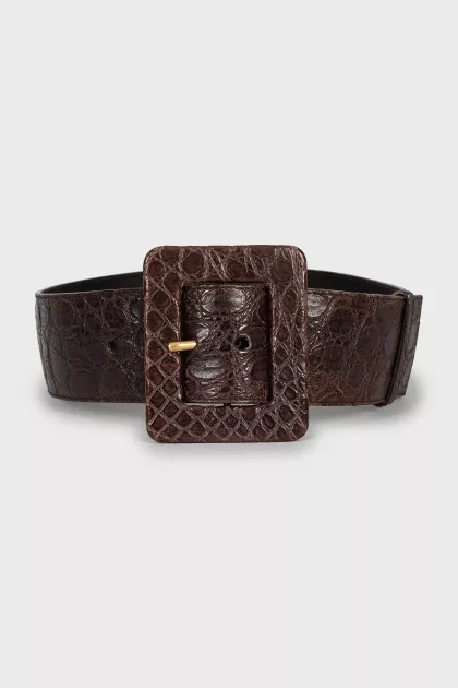 Leather belt with rectangular buckle