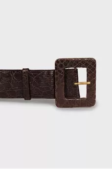Leather belt with rectangular buckle