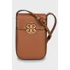 Brown leather bag with gold logo