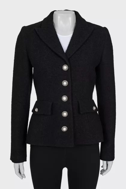 Wool jacket with raised buttons