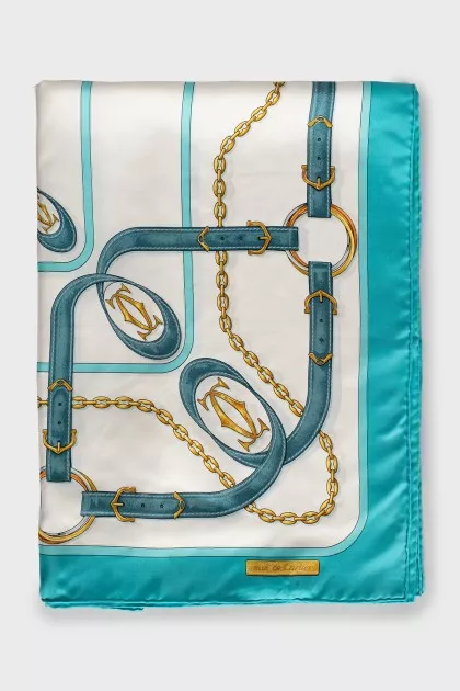 Silk scarf with blue print