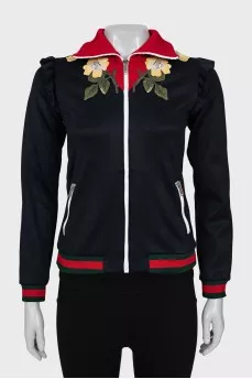Cardigan with zipper and embroidery