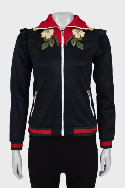 Cardigan with zipper and embroidery