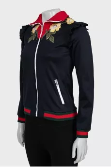 Cardigan with zipper and embroidery