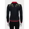 Cardigan with zipper and embroidery