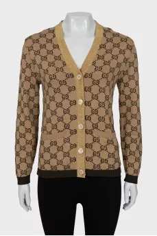 Wool cardigan with signature print