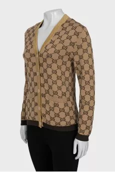 Wool cardigan with signature print