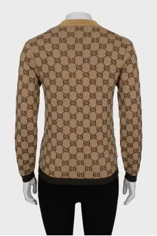 Wool cardigan with signature print