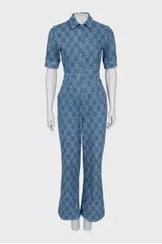 Denim overalls with signature print