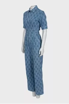 Denim overalls with signature print
