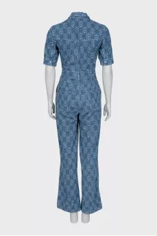 Denim overalls with signature print