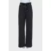 Straight leg jeans with lacing at the waist