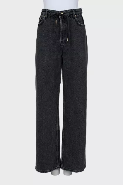 Straight leg jeans with lacing at the waist