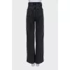 Straight leg jeans with lacing at the waist