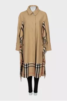 Coat with checkered trim