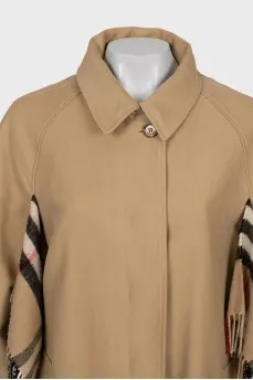 Coat with checkered trim